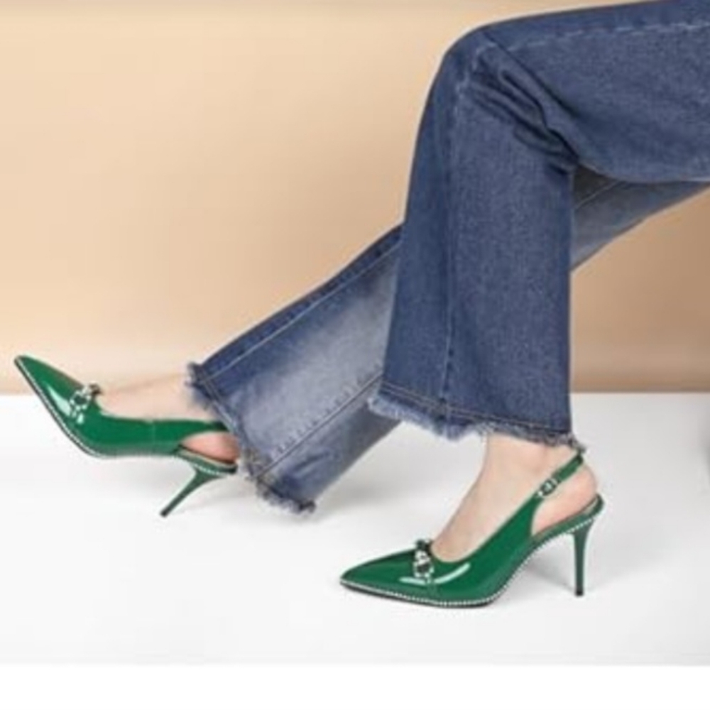 AUMOTED - High Heels Beabed Pointed Toe 3.5 Inch -( NEW WITHOUT A TAG ) SIZE 8